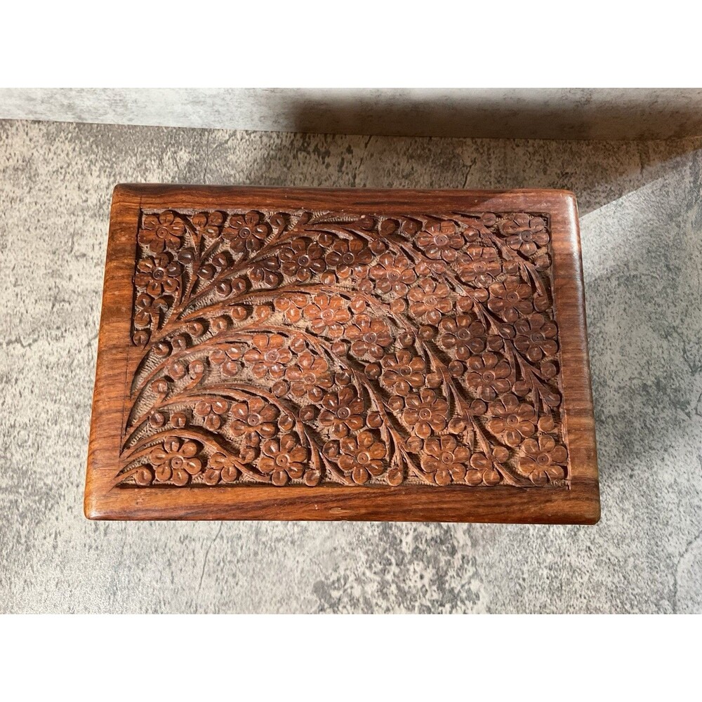 Floral Hand Carved Urn Adult Cremation Funeral Memorial Keepsake Ashes Holder M